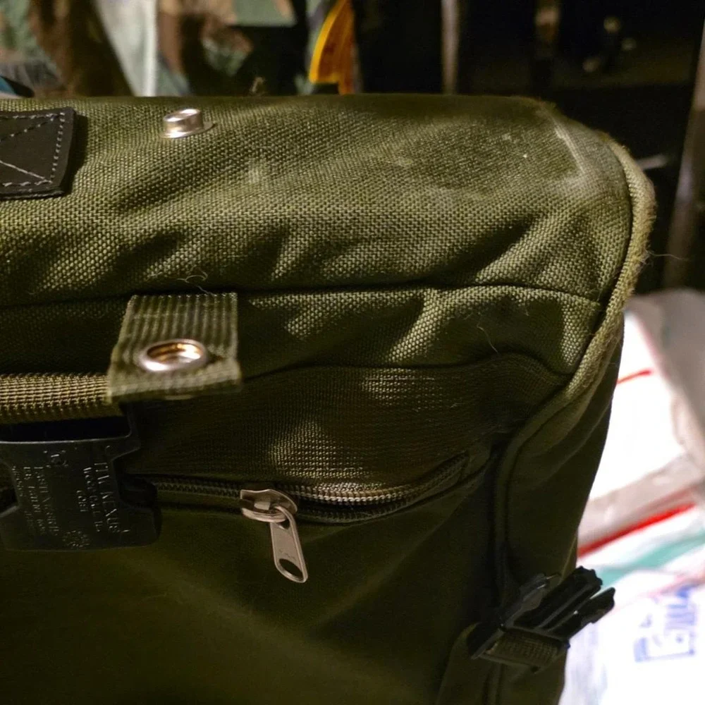 Olive Green Canvas Tactical Gear Bag Zipper Buckle Closure 4 Pockets